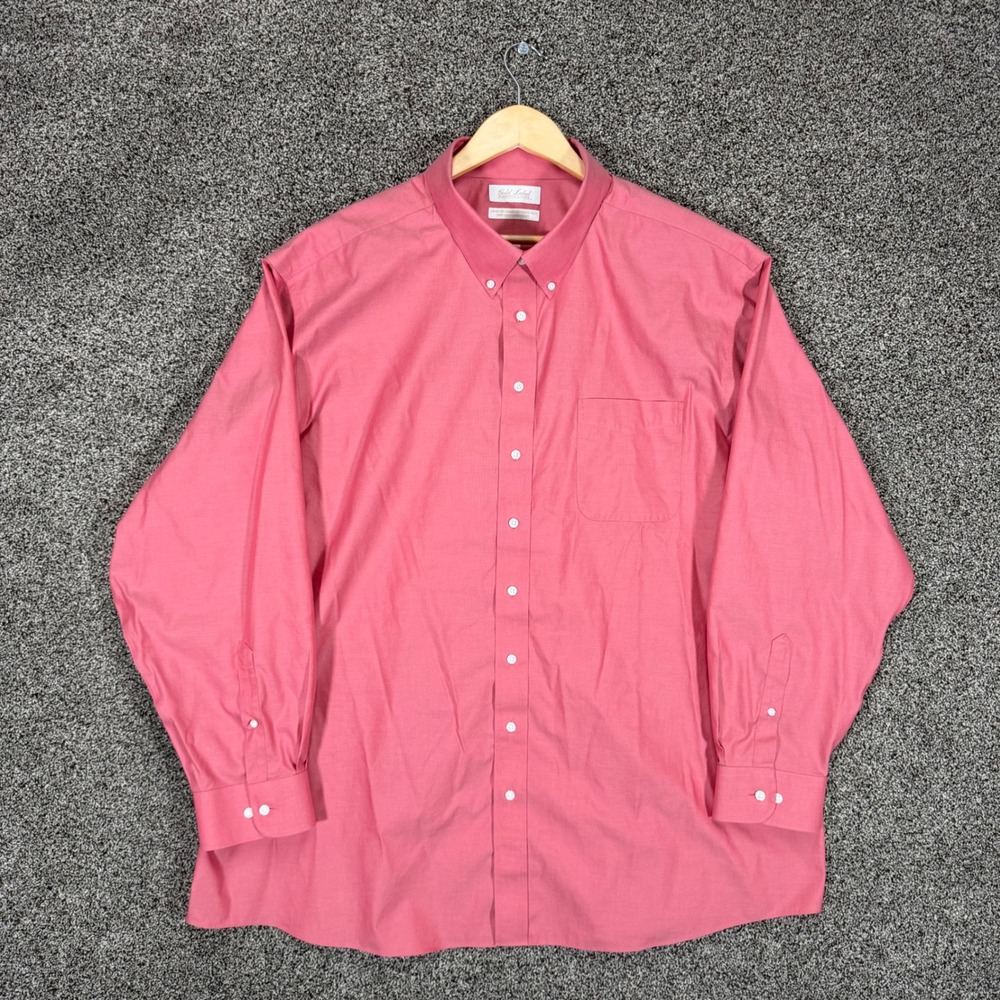 Roundtree Yorke Gold Label Dress Shirt Mens 20-36/37 Tall Coral Cotton Pinpoint